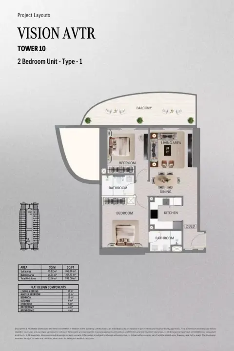 Vision Avtr: Floor plan Type 1, 992 sq ft