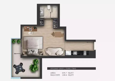 311 Boulevard: Floor plan Type Two, 459 sq ft