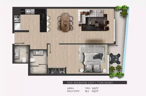 311 Boulevard: Floor plan Type Eight, 739 sq ft