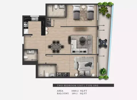 311 Boulevard: Floor plan Type One, 1,060 sq ft