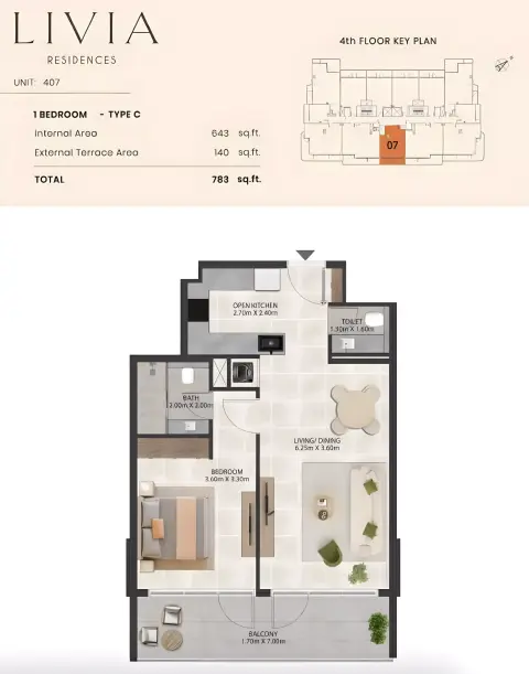 Livia Residence: Floor plan Type C, 783 sq ft