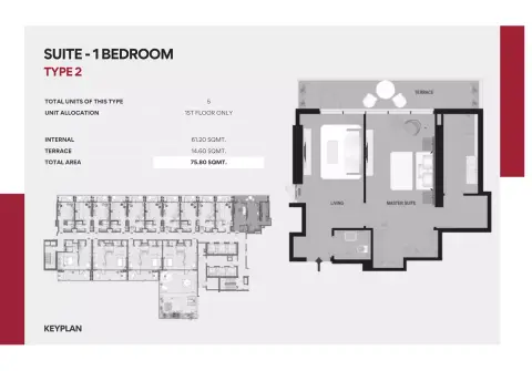 Courtyard by Marriott: Floor plan Type 2, 807 sq ft