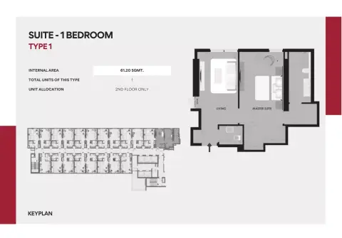 Courtyard by Marriott: Floor plan Type 1, 656 sq ft