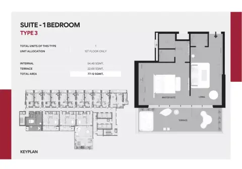 Courtyard by Marriott: Floor plan Type 3, 828 sq ft