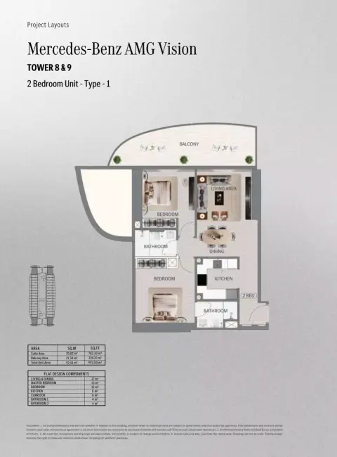 Mercedes Benz Places | Binghatti City: Floor plan Type 3 - T. AMG Vision, 992 sq ft