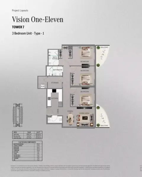 Mercedes Benz Places | Binghatti City: Floor plan Type 3 - T. One-Eleven, 1,321 sq ft
