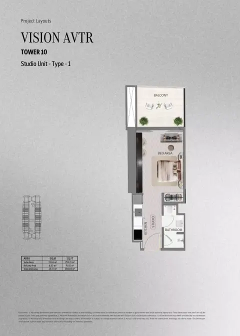 Mercedes Benz Places | Binghatti City: Floor plan Type 1 - T. Vision AVTR, 385 sq ft