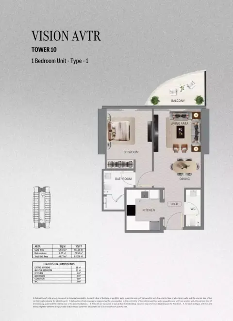 Mercedes Benz Places | Binghatti City: Floor plan Type 2 - T. Vision AVTR, 632 sq ft