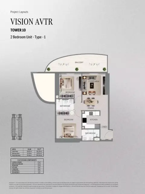 Mercedes Benz Places | Binghatti City: Floor plan Type 3 - T. Vision AVTR, 992 sq ft
