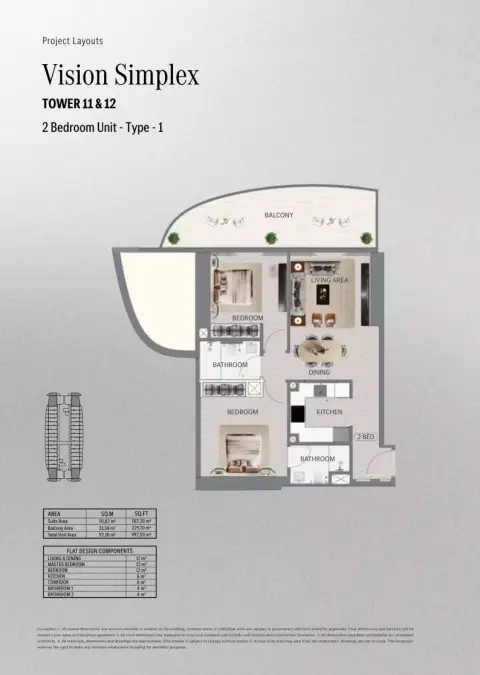 Mercedes Benz Places | Binghatti City: Floor plan Type 3 - T. Vision Simplex, 992 sq ft