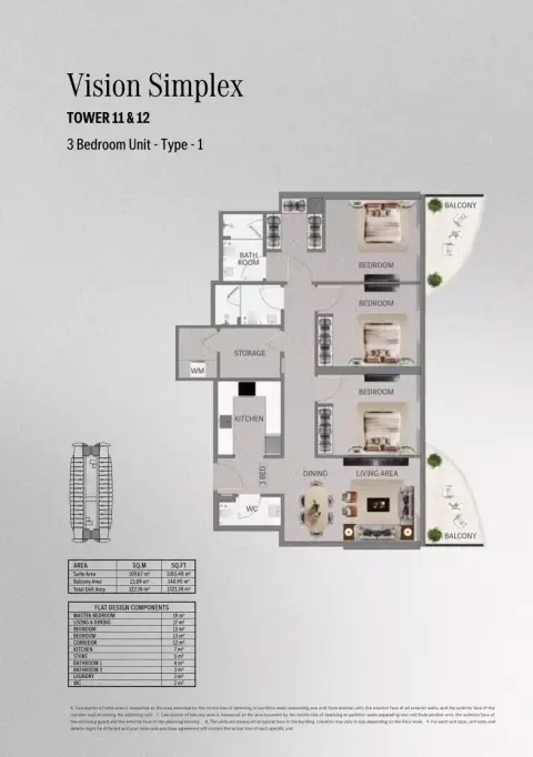 Mercedes Benz Places | Binghatti City: Floor plan Type 4 - T. Vision Simplex, 1,321 sq ft
