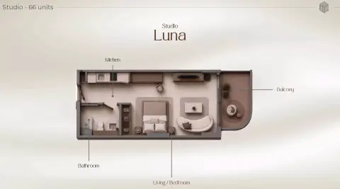 Beverly Crown: Floor plan Type Luna, 438 sq ft