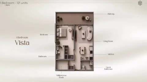 Beverly Crown: Floor plan Type Vista, 906 sq ft