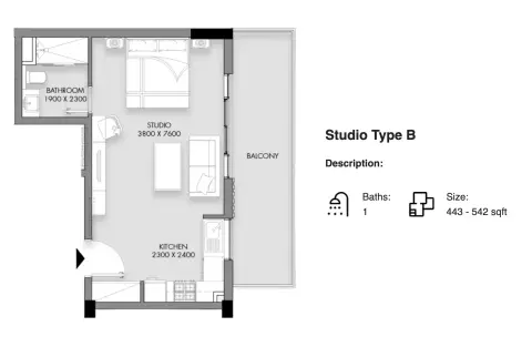 Rose Garden Phase 2: Floor plan Type B, 443 sq ft