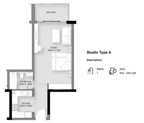 Rose Garden Phase 2: Floor plan Type A, 443 sq ft