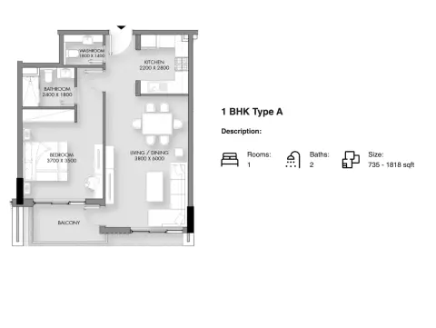 Rose Garden Phase 2: Floor plan Type A, 735 sq ft