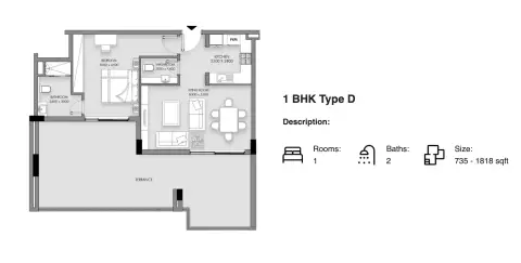 Rose Garden Phase 2: Floor plan Type D, 735 sq ft