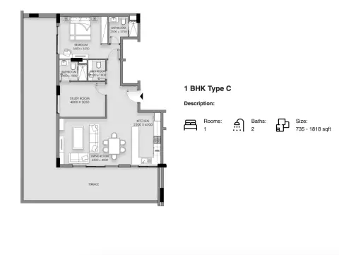Rose Garden Phase 2: Floor plan Type C, 735 sq ft