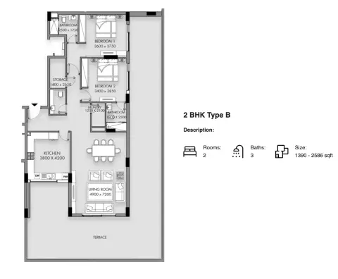 Rose Garden Phase 2: Floor plan Type B, 1,390 sq ft