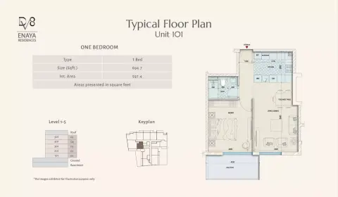 Enaya Residences: Floor plan Level 1-5, 694 sq ft