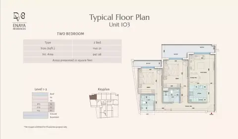 Enaya Residences: Floor plan Level 1-3, 1,141 sq ft