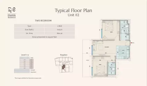 Enaya Residences: Floor plan Level 1-5, 1,049 sq ft