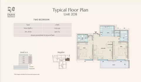 Enaya Residences: Floor plan Level 2-5, 1,035 sq ft