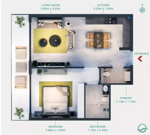 Milos: Floor plan Type 7, 654 sq ft