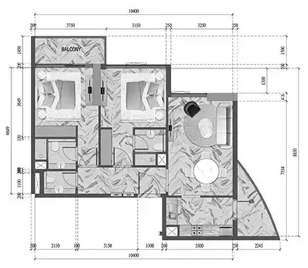 Red Square Tower: Floor plan Type 2013-A, 913 sq ft