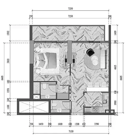 Red Square Tower: Floor plan Type 3406-B, 917 sq ft