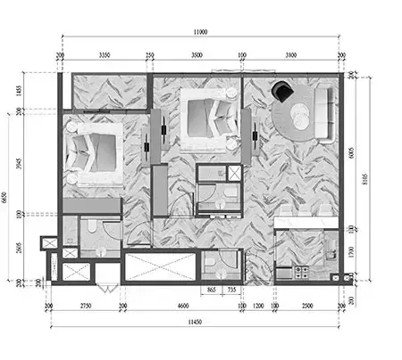 Red Square Tower: Floor plan Type 3107-B, 922 sq ft
