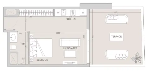 The Fifth Tower: Floor plan Type A, 624 sq ft