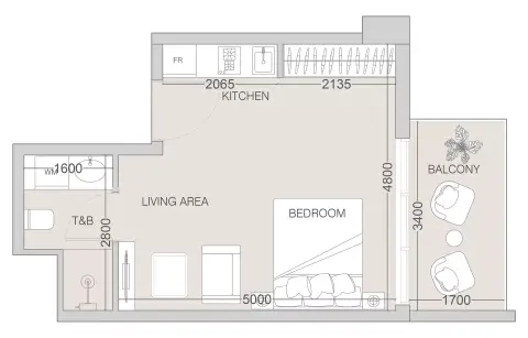 The Fifth Tower: Floor plan Type D, 380 sq ft