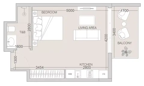 The Fifth Tower: Floor plan Type C, 417 sq ft