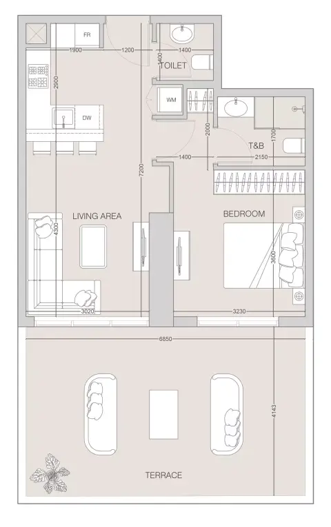 The Fifth Tower: Floor plan Type A, 847 sq ft