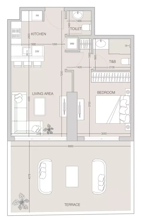 The Fifth Tower: Floor plan Type C, 844 sq ft