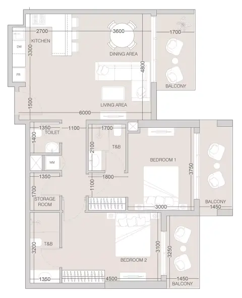 The Fifth Tower: Floor plan Type A, 1,112 sq ft