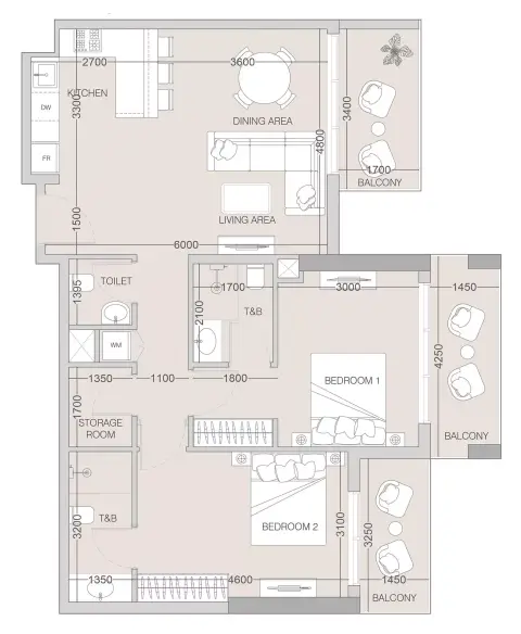 The Fifth Tower: Floor plan Type C, 1,112 sq ft