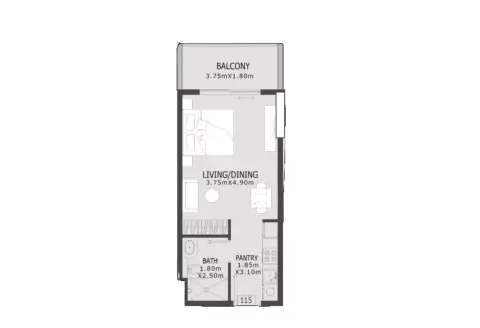 Elevia Residences Phase 3: Floor plan Type 115, 410 sq ft