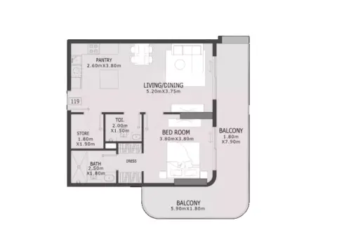 Elevia Residences Phase 3: Floor plan Type 119, 1,102 sq ft