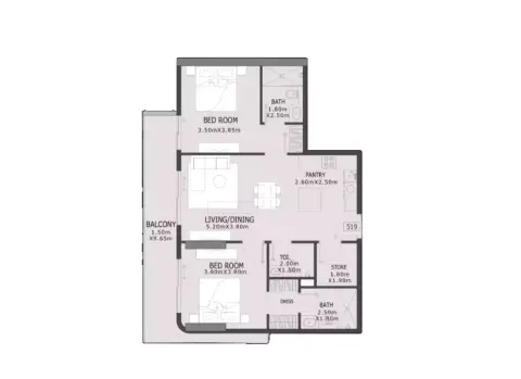 Elevia Residences Phase 3: Floor plan Type 519, 1,235 sq ft