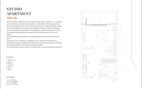 The Orchard Place: Plattegrond Type 1, 520 sq ft