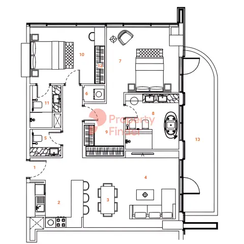 The Orchard Place: Plattegrond Type 1, 1,369 sq ft