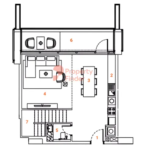 The Orchard Place: Plattegrond Loft Type 1, 1,080 sq ft