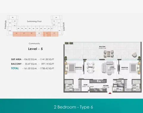 Waref Residences: Plattegrond Type 8, 1,738 sq ft