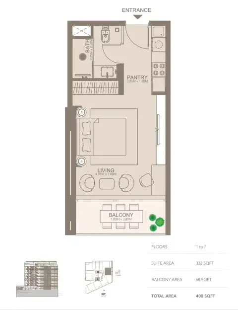 غولف غروف: مخطط الطابق Type C, 400 sq ft