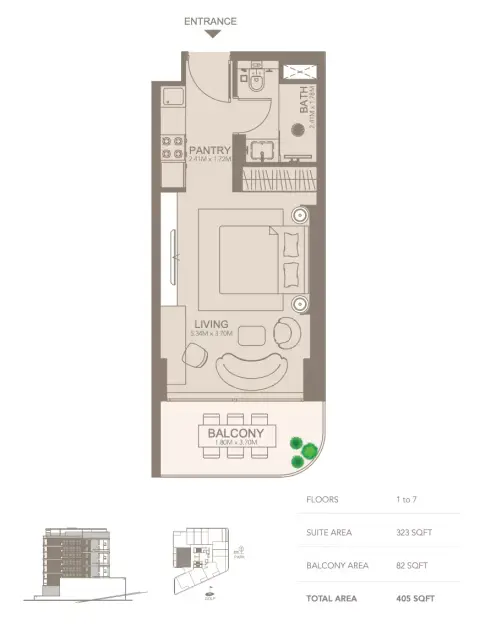 غولف غروف: مخطط الطابق Type A, 405 sq ft