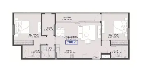 Estrella: Floor plan Type B, 1,097 sq ft