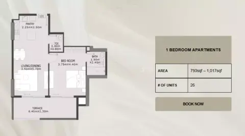 Elevia Residences Phase 2: Plan Type B1, 1,017 sq ft