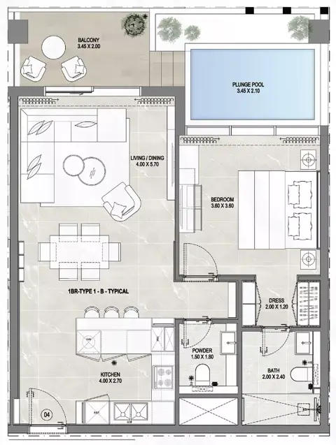Gharbi 1 Residences: Floor plan Type D, 1,123 sq ft